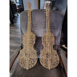 wired glitter violins decore musical instuments. music room set of 2